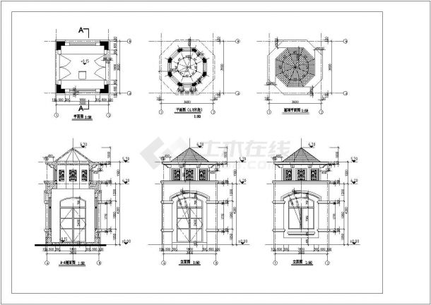 广场公园旅游区保安亭塔楼及半地下更衣室设计CAD全套详图-图二