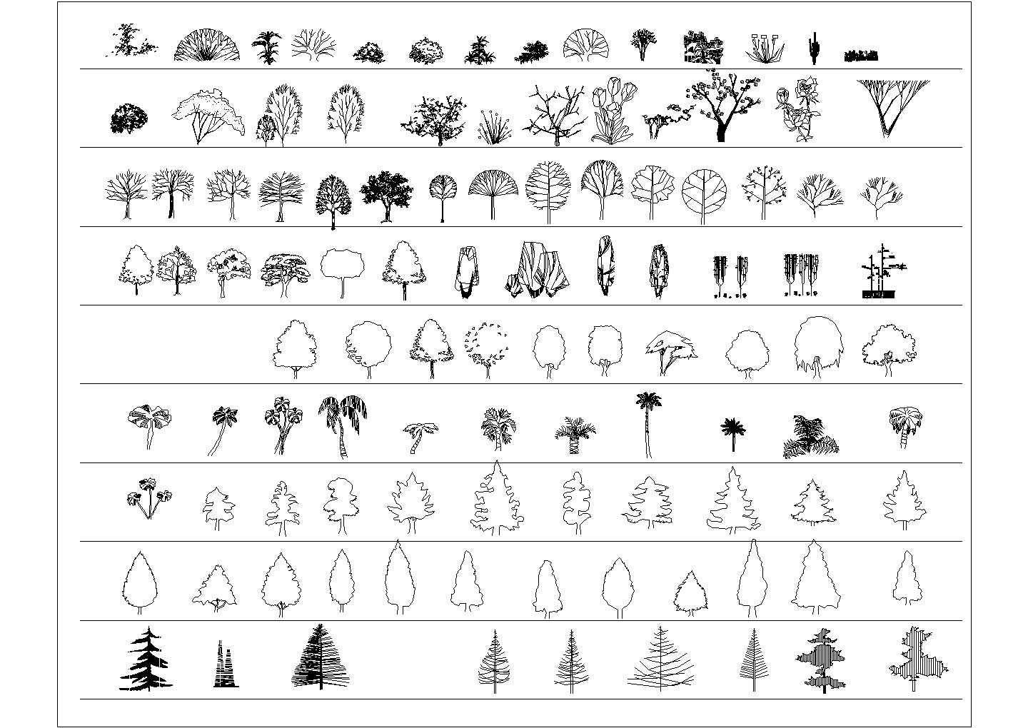 种类丰富的园林树木CAD立面素材图块设计大合集