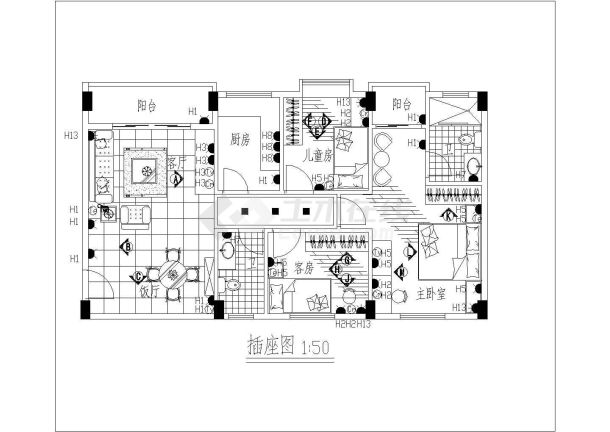 一套特别受欢迎的三室户型室内装修布置cad设计图-图一