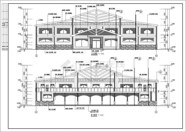海滩V型二层框架建筑结构施工图（全套）-图一
