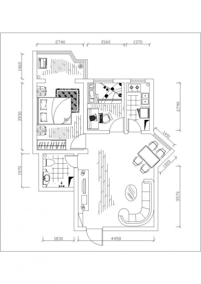 温馨二室之家精装修cad施工图（带3D效果图）_图1