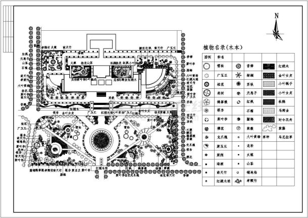 某高校校园图书馆景观绿化规划CAD平面设计施工图-图一