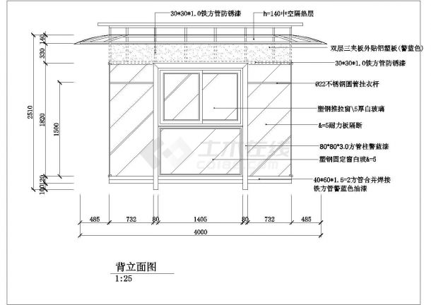 保安警卫亭及小区岗亭装修施工设计CAD平面布置详图-图二