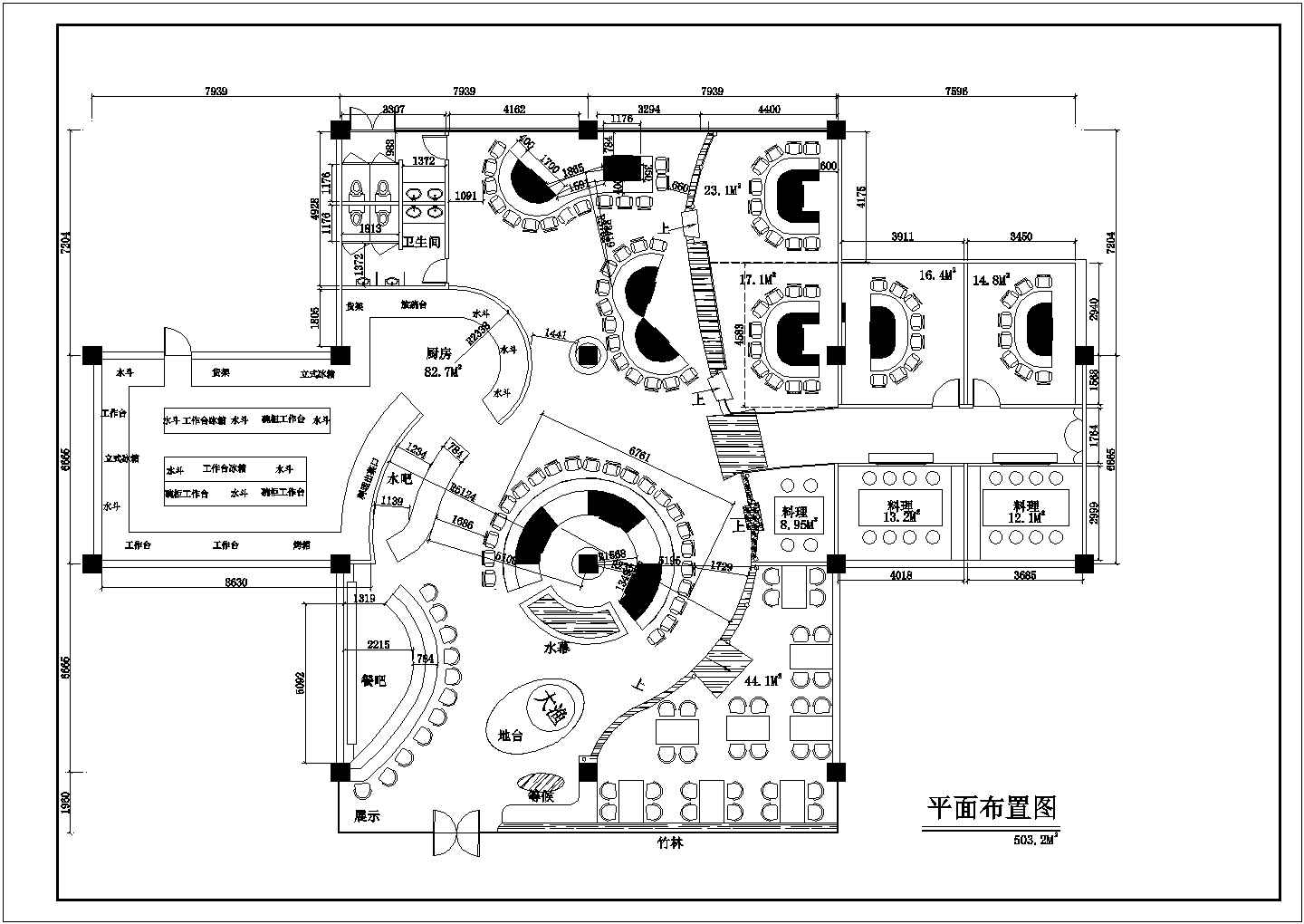 北京500平米烤肉铁板烧店装修施工CAD设计图