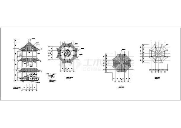 款式新颖的多种八角亭建筑设计施工详图-图二
