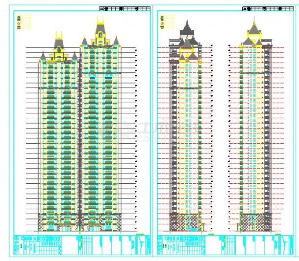 超高层框剪结构尖顶式知名地产点式住宅楼建筑设计cad施工图（知名院设计）-图一
