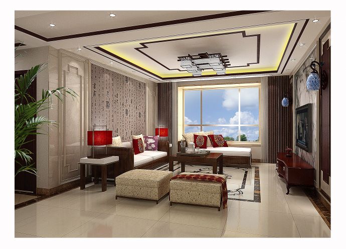 中国古典风格两室两厅装饰效果图_图1