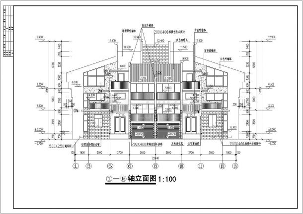 某框架三层联排自建房屋建筑设计图-图一