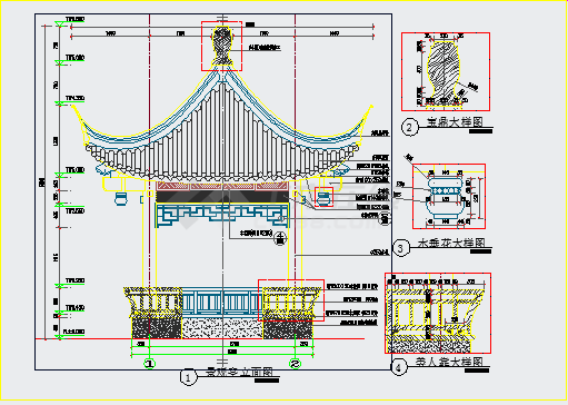 设计合理的某小区内中式景观亭设计CAD详图（含坐凳设计图）-图一