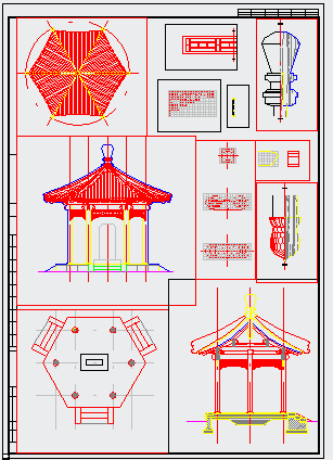 中式古典六角亭施工图