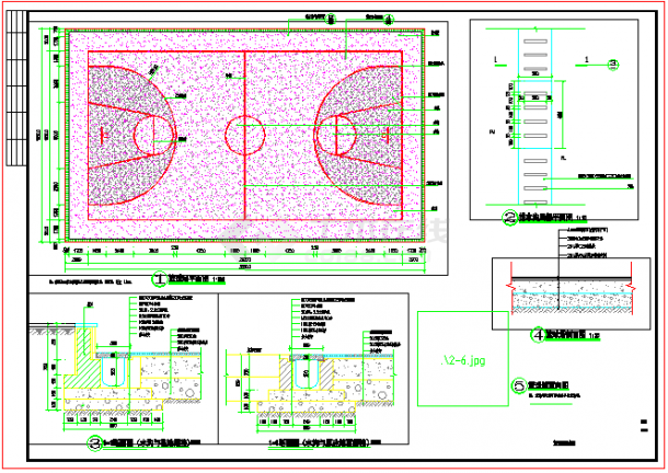 非常详细的某标准篮球场平面设计CAD详图-图一