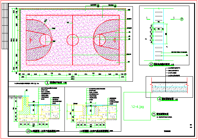 非常详细的某标准篮球场平面设计CAD详图_图1