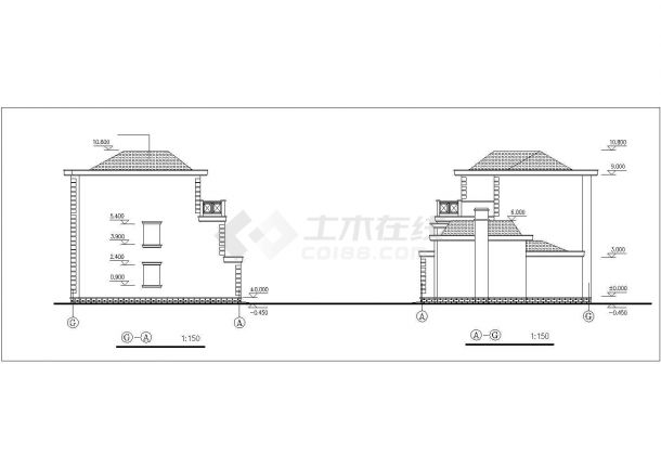 某两层半小别墅建筑结构设计图纸（含效果图）-图二