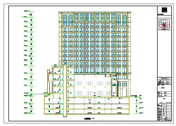 三段式处理风格连廊式双塔办公楼建筑施工图（知名设计院）-图一