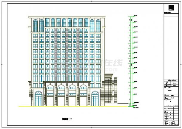 三段式处理风格连廊式双塔办公楼建筑施工图（知名设计院）-图二