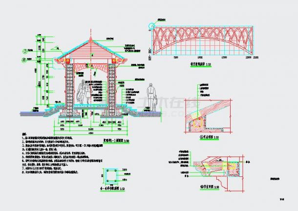 某居住区园林景观亭节点施工设计详图-图一