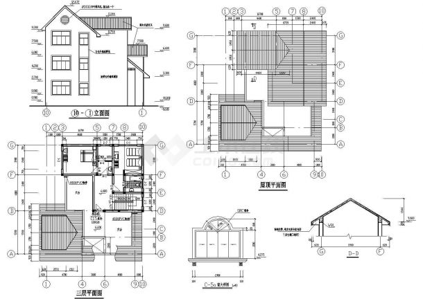 西欧田园风格三层私人别墅建筑结构施工全套图-图二