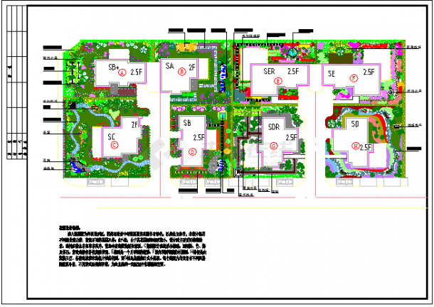 某高档别墅住宅区花园绿化总平面设计CAD详图（含植物配置表）-图一