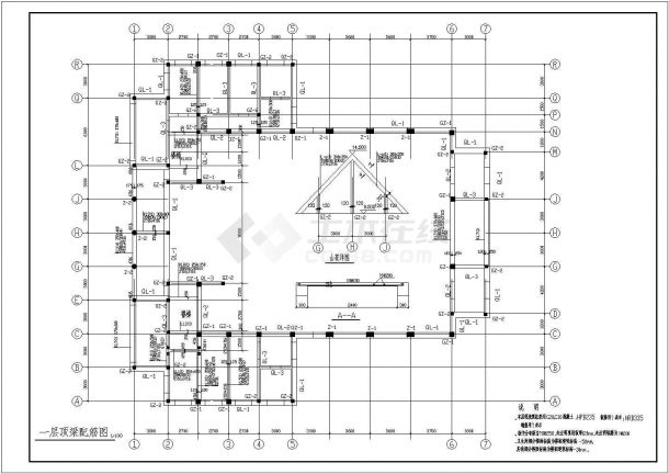 某两层砖混结构礼堂结构设计施工图纸-图二