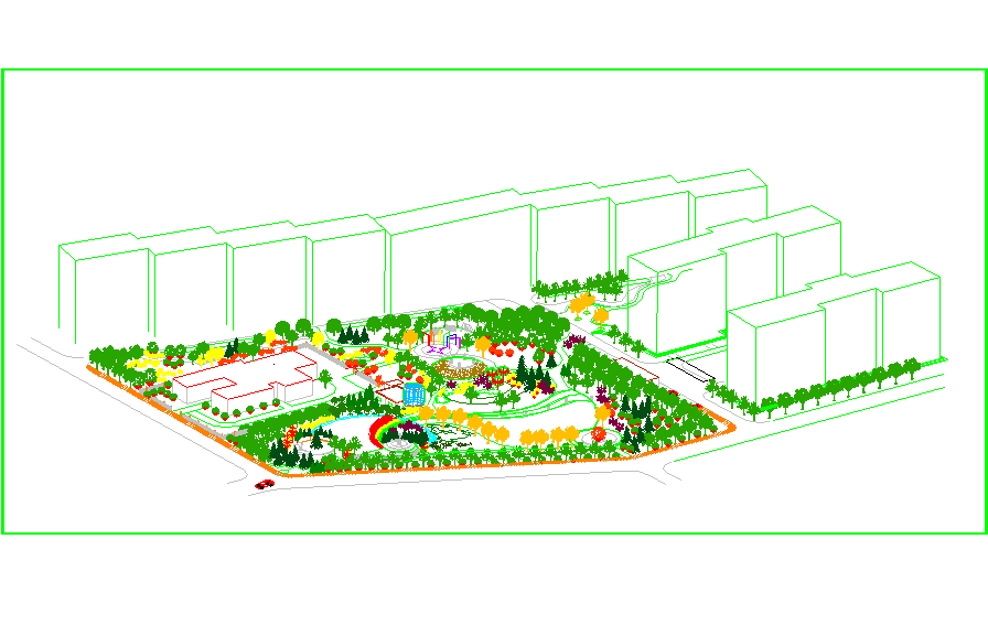 某地区广场绿地景观规划设计轴测图