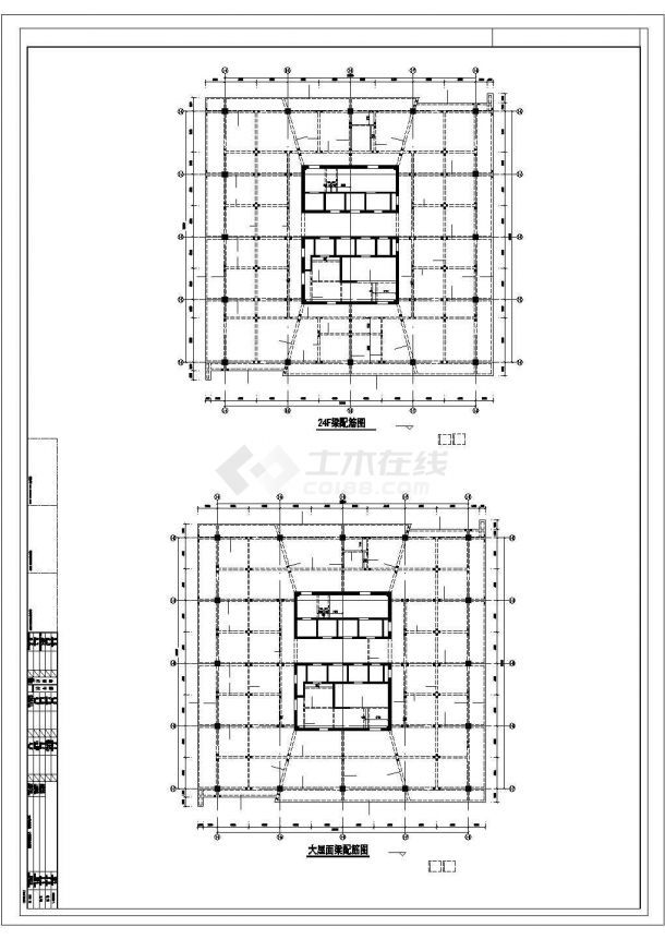 【江苏】24层框架核心筒结构金融大厦结构图（地下一层）-图一