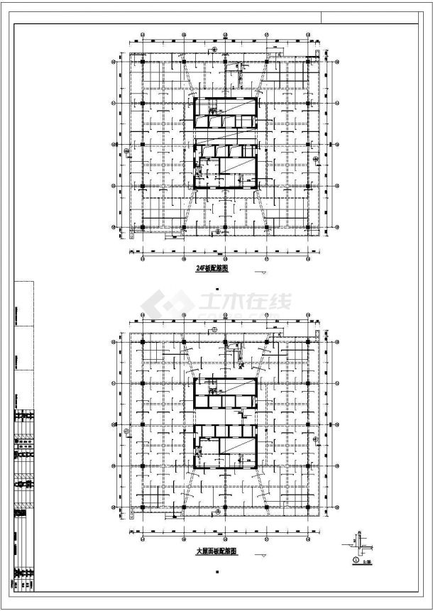 【江苏】24层框架核心筒结构金融大厦结构图（地下一层）-图二