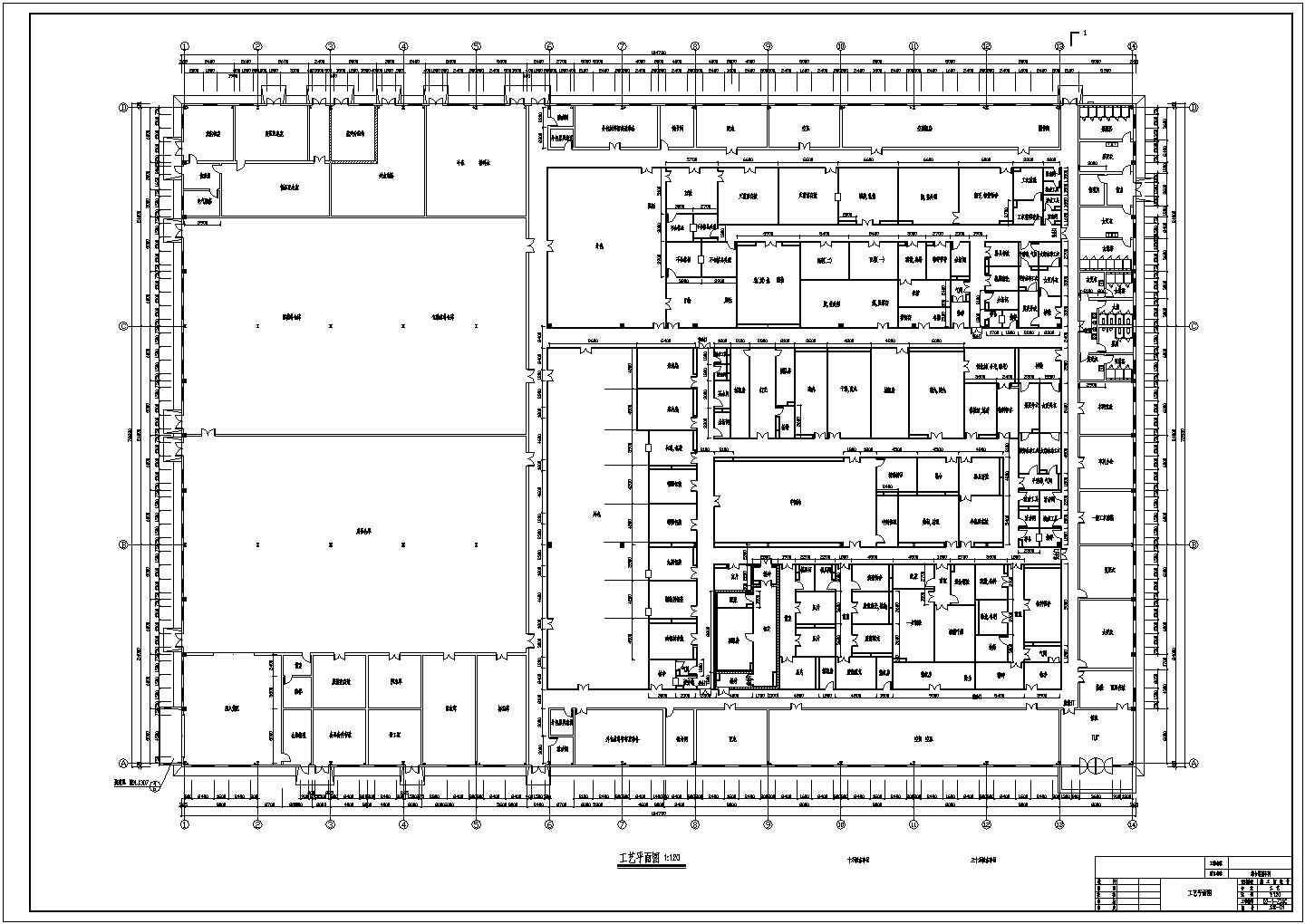 框架结构制药厂制剂车间工艺平面图，共1张