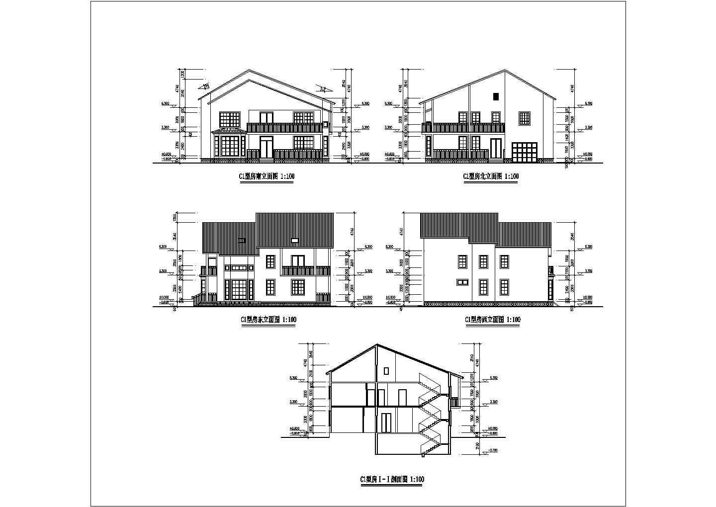 某C1型别墅建筑结构图，共15个节点