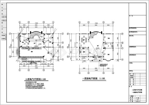 石首市某三层别墅排水电气CAD布置图-图二