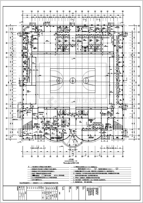 三层框架结构室内体育馆结构设计施工图（含建筑图）-图二