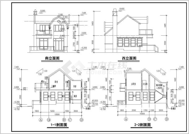 某两层砖混结构别墅结构设计施工图-图一