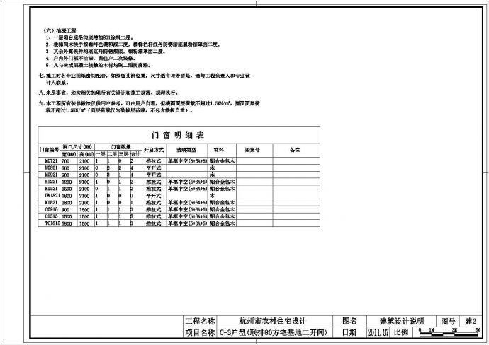 【杭州】农村联排别墅C-3户型建筑设计施工图（含效果图）_图1