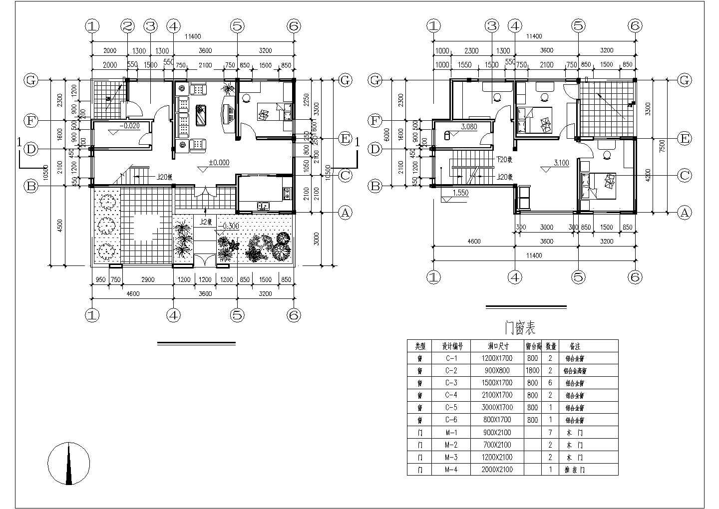 某二层带庭院的砖混结构住宅楼建筑设计施工图
