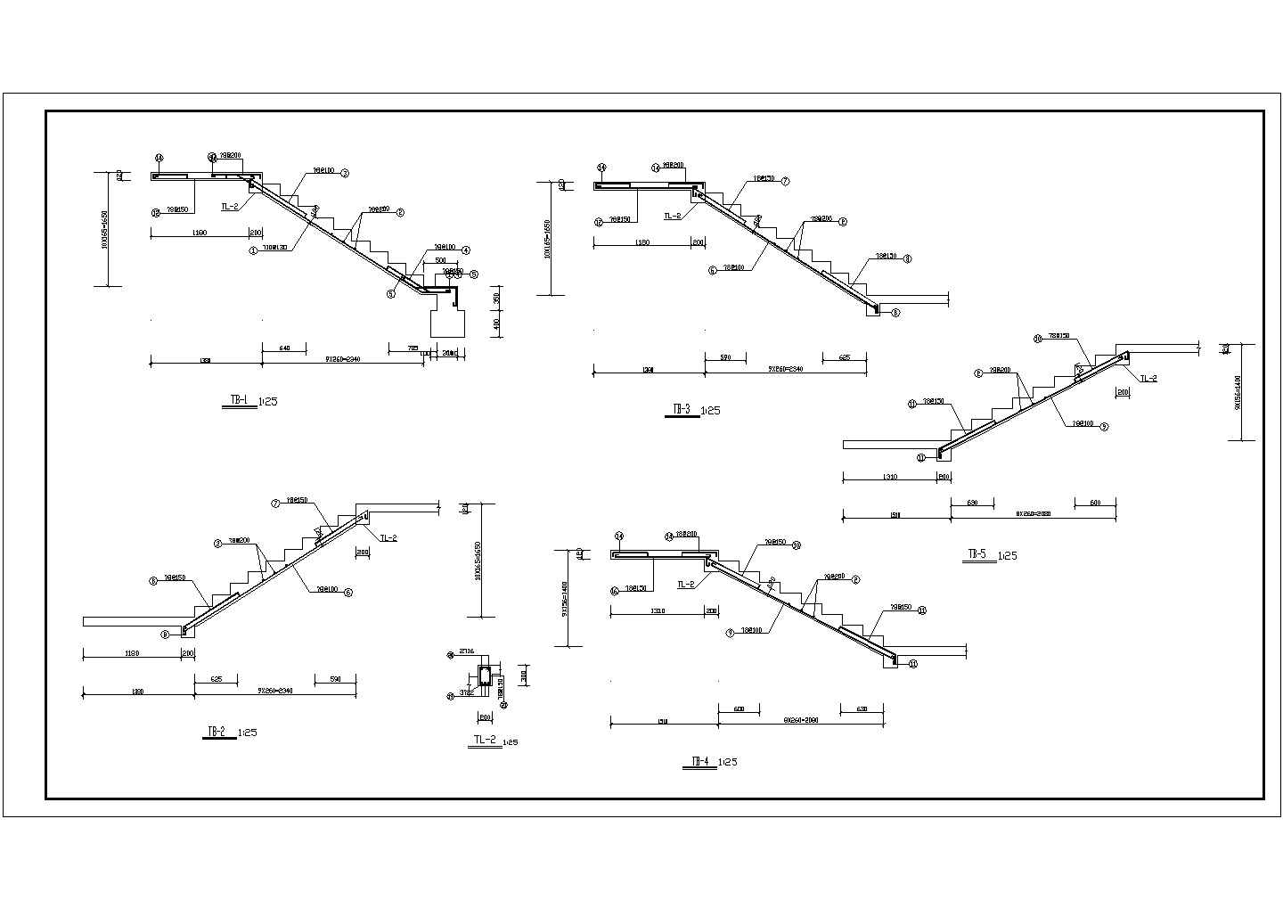 某市精细的底框商住楼施工结构设计CAD平剖立面图