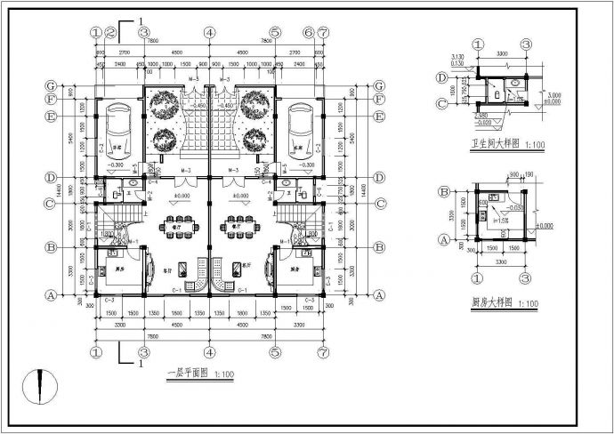 某三层双拼别墅建筑结构全套设计施工图_图1