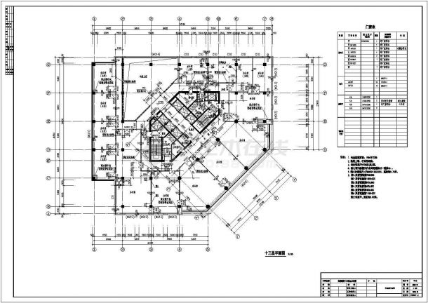 十三层综合楼建筑设计平面图(F10建筑施工图)-图一