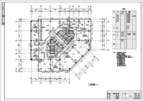十三层综合楼建筑设计平面图(F10建筑施工图)-图二