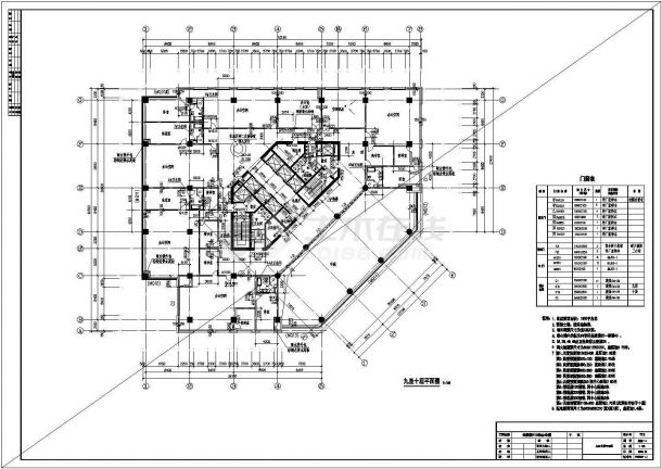 某地区综合楼九至十层平面图(F10建筑施工图)-图一