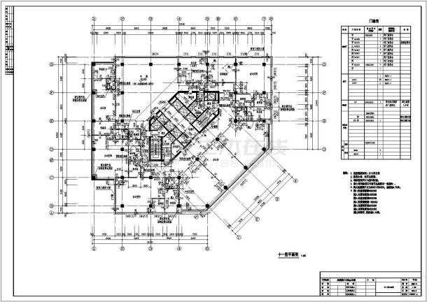 某地综合楼十一层建筑设计平面图(F10建筑施工图)-图二