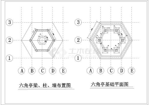 混凝土六角亭建筑CAD示意图-图一