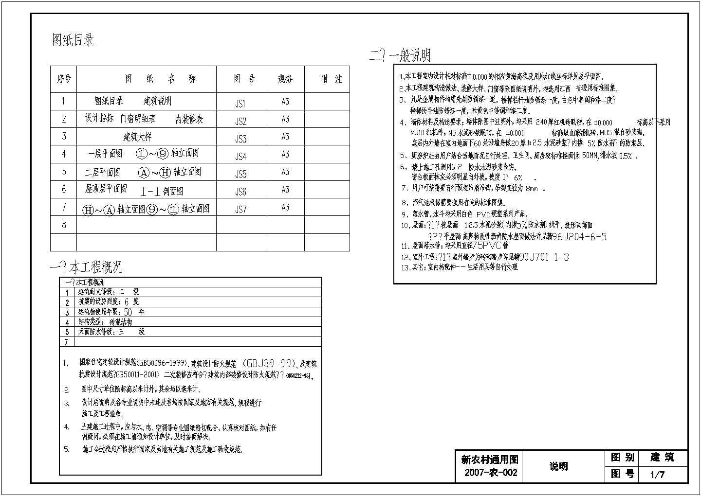 某二层砖混结构新农村房屋建筑施工图