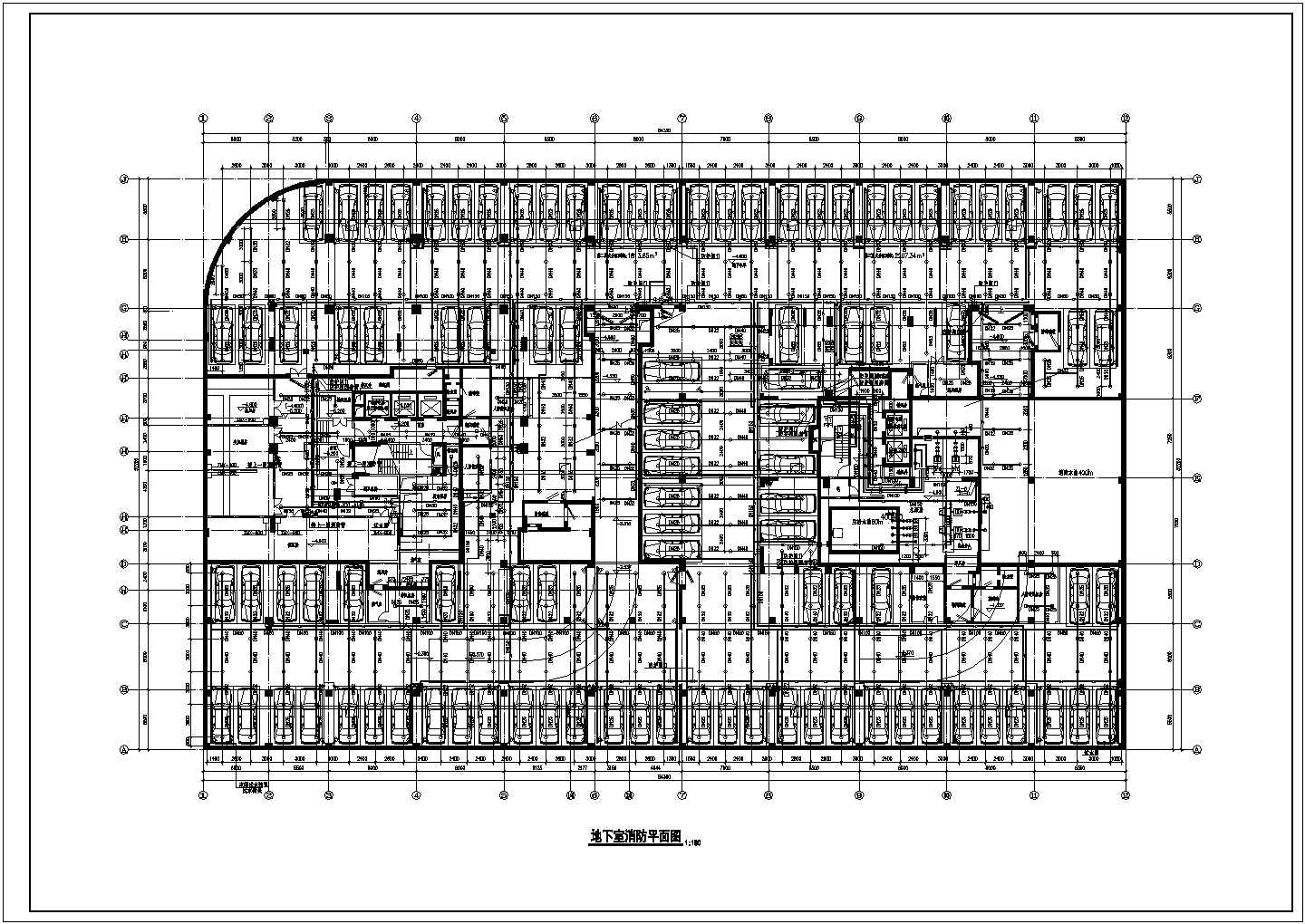 某地下机械停车库消防设计cad基础平面图