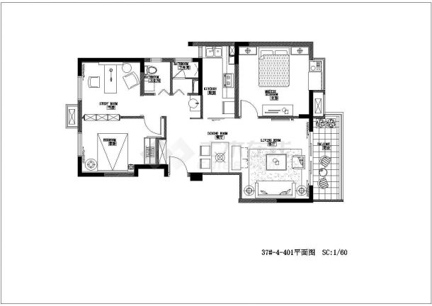 现代欧式混搭风格住宅室内设计施工图（附效果图）-图一