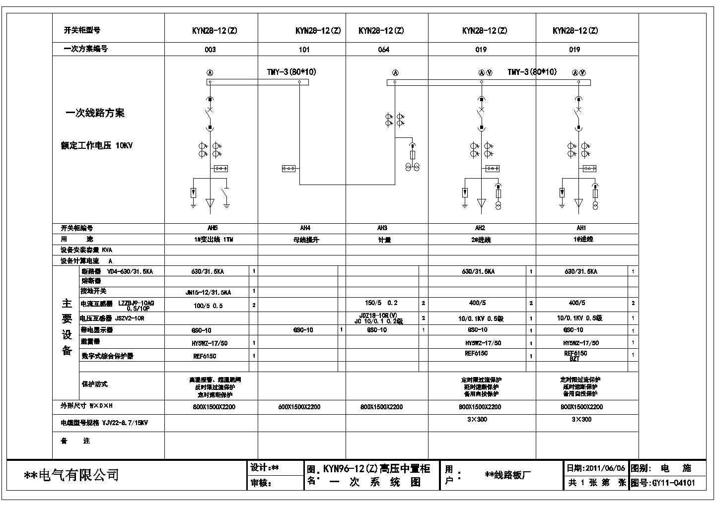 深圳某工厂中置柜电气设计图