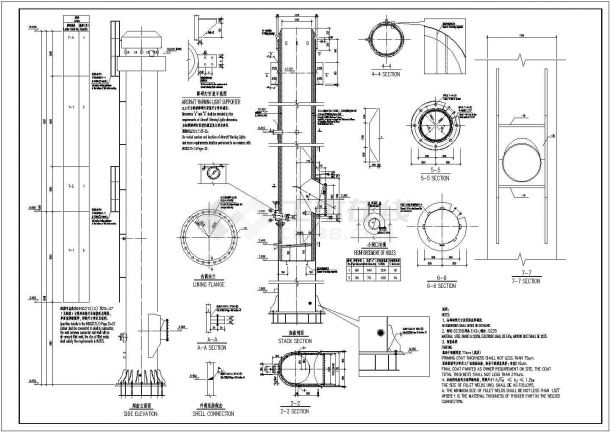 [中英]某钢烟囱结构设计图-图二