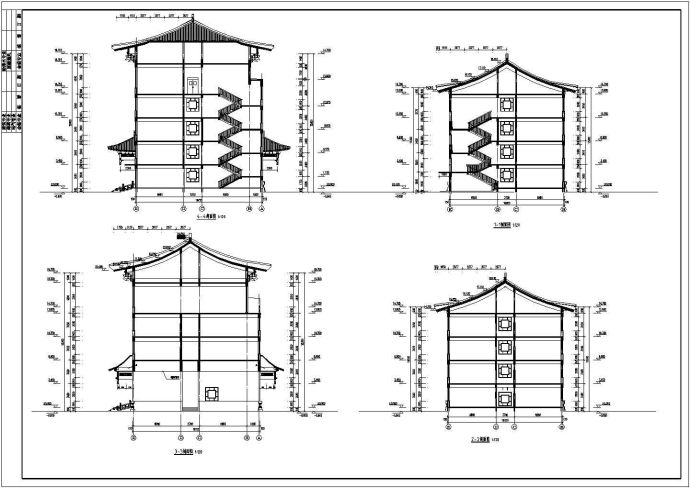 四层仿古建筑中学教学楼建筑设计施工图_图1