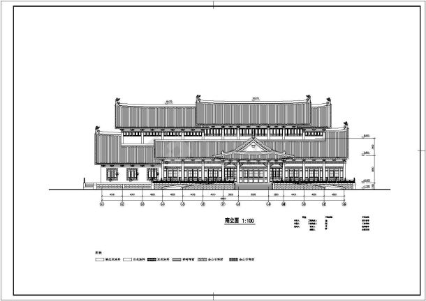 某地三层仿古图书馆建筑设计施工图-图一