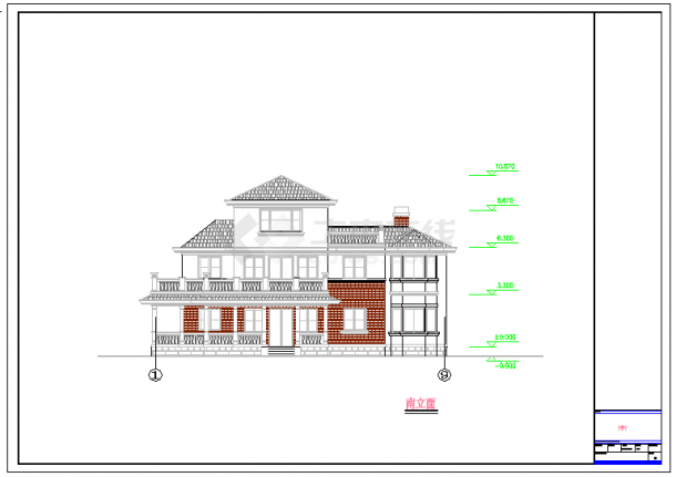 某美式别墅建筑方案设计图纸（总建筑面积363平米）-图一