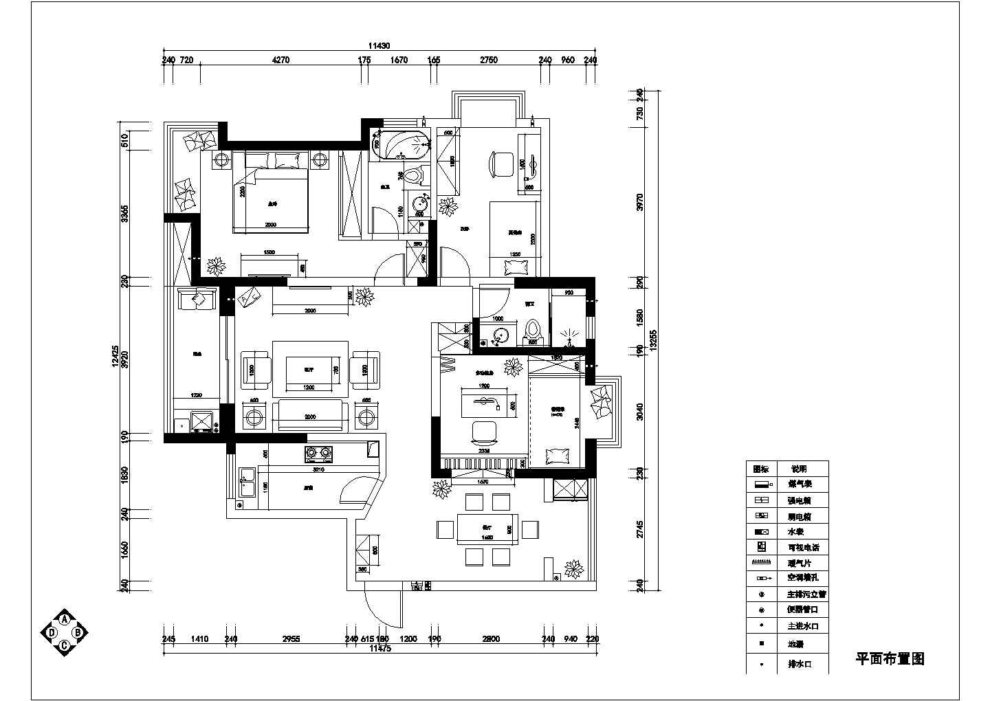 现代简约三居室装修施工图（含效果）