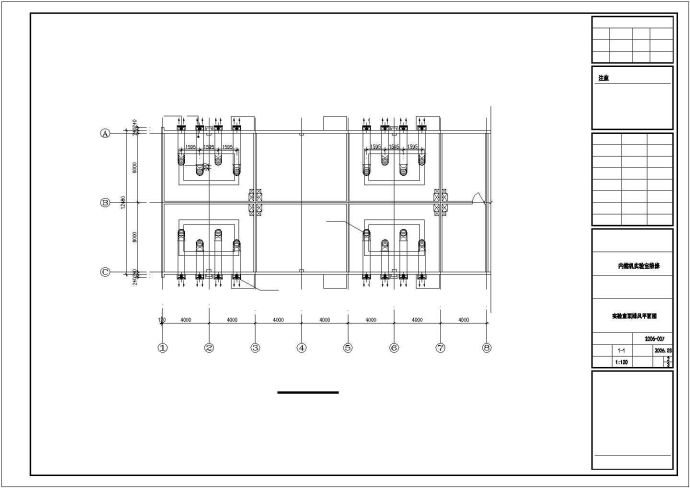 内燃机房设计cad图纸（四台排风机）_图1